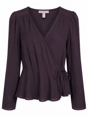 Chelsea28 Black Wrap Peplum Blouse - Long Sleeve